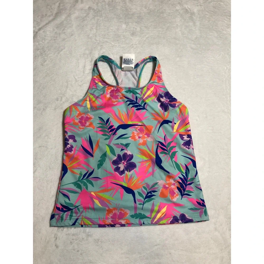 5/$25 Lands' End Tankini Swim Top Kids 10 Multicolor Tropical Floral Racerback